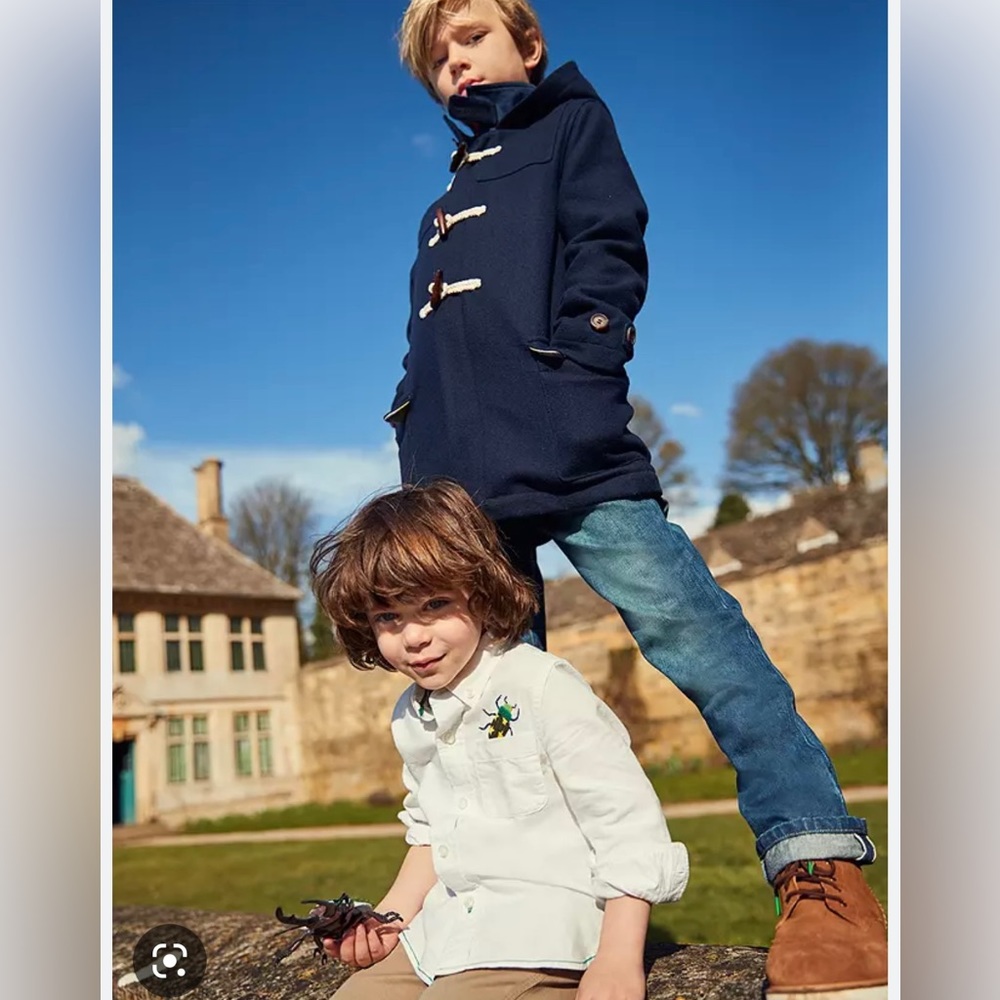 New Mini Boden Boys Wool Hooded Toggle Duffle Navy Blue Coat Size 13-14 …
